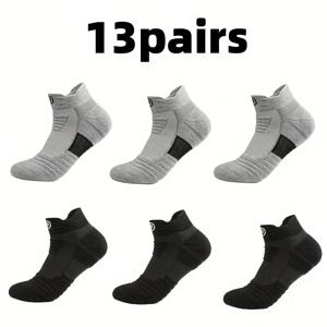 TEMU 13 쌍의 두꺼운 타월 바닥 미끄럼 방지 땀 흡수 스포츠 반바지 양말, 마라톤 및 야외 달리기용, 캐주얼 양말, 땀 방지|스포츠타올