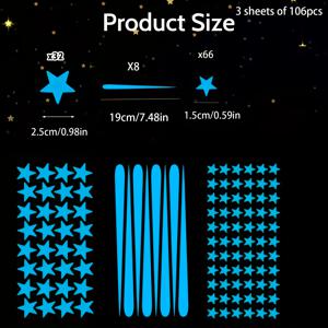 TEMU 106개 야광 별 및 별빛 스티커 | 침실, 파티, 벽을 위한 사실적인 별이 빛나는 하늘 장식 - 자가 접착, 재사용 가능, 플라스틱, 광택