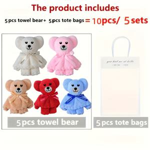 TEMU 10개/5세트 귀여운 웃는 곰돌이 수건 선물 세트 (투명 포장) - 결혼식, 생일, 축하 행사 & 파티에 완벽, 필요 없음, | 재미있는 디자인 | 부드러운 질감의 수건, 크리스마스, 새해, 발렌타인데이를 위한 완벽한 선물