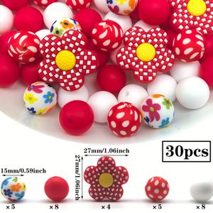 TEMU 30개 실리콘 비즈, 꽃 혼합 시리즈, 둥근 여유로운 스페이서 비즈, 손수작업 DIY 보석 만들기에 적합, 팔찌와 목걸이, 키체인/펜 비즈, 휴대폰 체인, 자동차 장식 및 휴일 선물