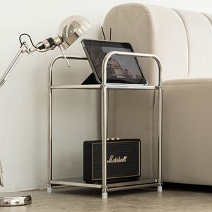 TEMU 2단 스테인리스 사이드 테이블, 수납공간 포함, 실버 컬러 침대 옆 탁자, 홈 정리 선반, 조립 불필요, 높이 27인치 미만, 공간 절약형 디자인, 소파 및 주방용 랙|쇼파|소파|수납정리함