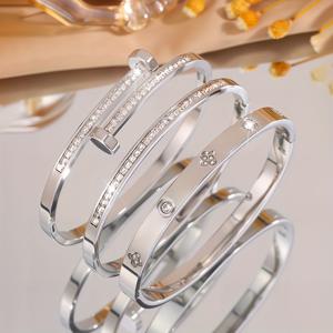 TEMU 여행이나 데이트용으로 적합한 3개 세트 문학적 캐주얼 스테인리스 스틸 팔찌, 섬세한 장식