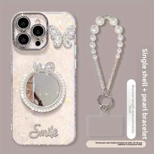 TEMU 새로운 진주 거울 케이스에 적합한 Shell 패턴, 여성용 팔찌가 포함되어 있으며, 15 플러스 카메라를 완벽하게 보호하고, 14 프로를 방수하고, 16 프로 맥스용 보호 케이스를 제공합니다.