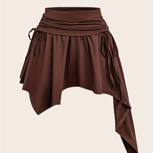 TEMU 우아한 여성용 비대칭 밑단 미니 스커트 | 소녀스러운 여성용으로 디자인, 봄/여름 캐주얼 웨어에 완벽, 단색 - BrightPhoto