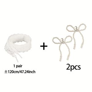 TEMU 1 쌍의 INS 스타일 레이스 보우 신발끈 - 2개 인공 진주 보우 포함 - 캐주얼 스포츠 신발, 캐주얼 신발용 경량, 빈, 짠 디자인 | 빈티지 스타일 | 짠 구조, 배터리 없음