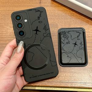 TEMU 갤럭시 S25 S24 S23 S22 플러스 울트라 FE S21+ S20 A54 5G A53 A52 A52S A15 A14 KT1용 고급 패션 핫 소프트 그립 창의적인 충격 방지 루트 맵 패턴 자석 휴대폰 케이스 & 럭셔리 크리에이티브 가죽 카드 지갑 2-in-1 조합, 남녀공용, 은행카드, 신용카드, ID 카드 등 2-3장 보관 가능