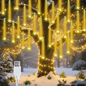 TEMU 192 LED 크리스마스 메테로 샤워 스트링 라이트 - USB 전원 야외/실내 캐세드 폭포 효과, 크리스마스 트리, 정원, 파티오, 에이브스용 - 에너지 효율 높음인 휴일 장식 조명 (배터리 불필요), 축제 분위기, 우아한 조명, 내구성 있는 구조, USB 전원 장식, 홈 데코레이터