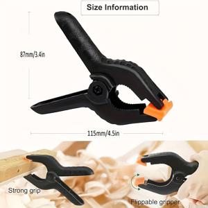 TEMU 6개 4.5인치 헤비듀티 스프링 클램프, 조절 가능한 90° 턱, 내구성 있는 플라스틱, 목공, 사진, 등에 사용하는 도구 없는 수동 도구 - 다양한 표면에 안전한 그립, 목공 도구|조절 가능한 턱 클램프|내구성 있는 플라스틱 클램프, 목공용 스프링 클램프