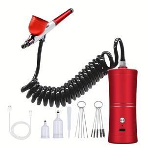 TEMU 컴프레서가 포함된 에어브러시 키트 세트, 자동 핸드헬드 에어브러시 및 연장 튜브, 0.3mm 노즐, 충전식 휴대용 에어브러시, 페인팅, 네일 아트, 미용, DIY, 모델 컬러링에 적합, 여성의 명절 선물