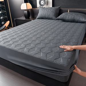 TEMU 1개 방수 매트리스 보호 커버 | 회색 폴리에스터 퀼팅 침대 스커트, 기하학적 스티칭, 기숙사, 호텔, RV, 캠핑용 두꺼운 커버 - 세탁기 사용 가능 (베개 커버 제외)|매트리스커버