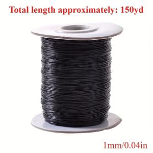 TEMU 80/150야드 길이의 1mm/1.5mm/2mm/2.6mm 두께 블랙 왁스 실 롤, 팔찌 및 목걸이 제작, DIY 비즈 줄, 선물 상자 묶기 등에 적합한 내구성 있는 매끄럽고 신축 없는 왁스 실