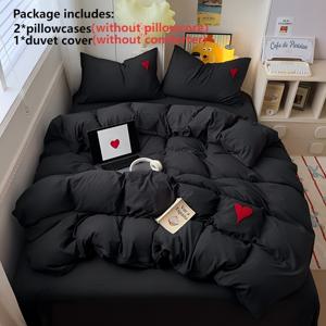 TEMU 3pcs 퀼트 커버 세트, 수건 자수, 빨간 심장 패턴, 퀼트 커버 1개 및 베개 커버 2개 포함, 편안하고 통기성이 좋음, 지퍼 클로저, 기계 세척 가능, 모든 계절에 적합, 부드럽습니다.