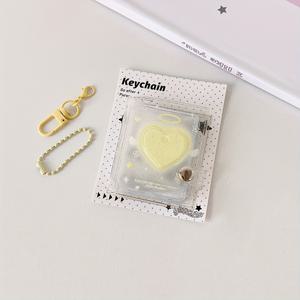 TEMU 하트 모양 투명 창이 있는 2인치 PVC 키체인 포토 앨범 홀더 - 학생, 학교, 여행용 내구성 있는 ID 카드 정리함 - 다양한 색상 옵션 (파랑, 분홍, 노랑, 초록, 보라)