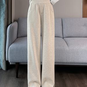 TEMU 여성용 우아한 하이웨이스트 레그 팬츠 - 단색, 세탁기 사용 가능, 포켓이 있는 편안한 핏, 신축성 있는 허리밴드, 와이드 레그 디자인, 가을/겨울 캐주얼 및 다용도, 편안한 패션 | 우아한 레그 | 세탁기 사용 가능한 원단|냉장고바지|옷|바지