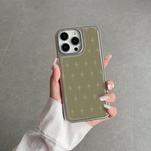 TEMU 올리브 그린 스타 모양의 텍스처 디자인은 아이폰 16, 15, 14, 13, 12, 11, X, XR, XS, 8, 7, 플러스 및 프로 맥스용 풀 커버 폰 케이스에 적합합니다.|폰케이스|아이폰케이스