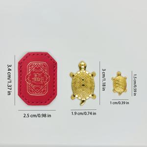 TEMU 3개 골든 거북이 풍수 조각상 세트 - 수제 금속 부자 행운 장식, 모조 가죽 슬리브 포함, 가정 및 사무실 장식용 고급 선물, 보호 커버 포함, 현대적인 스타일, 홈 데코, 우아한 디자인, 내구성 좋은 소재