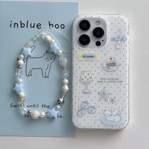 TEMU 투명한 흰색 빛이 있는 폴카 도트 천사 고양이 폰 케이스, 체인 포함, Iphone 11, 12, 13, 14, 15, 16 Pro와 호환 가능