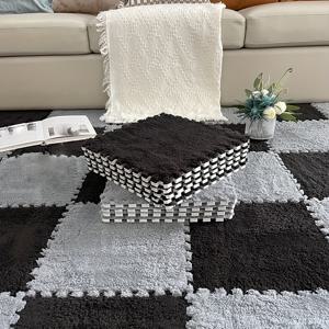 TEMU 24개 조립식 바닥 퍼즐 - 블랙 & 화이트 체커보드 매트 타일, 간편한 클릭 설치, 미끄럼 방지 백킹 - 거실/사무실/기숙사용 부드러운 표면 (2.+ & +) - EVA/폴리에스터 바닥매트, 대형 커버리지, 모던 디자인, 내구성 있는 소재, 폼 퍼즐, 사무실 인테리어