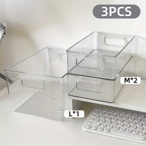 TEMU 3개 투명 데스크탑 정리 바구니, 대용량 책장 및 파일 홀더 - 내구성 있는 사무실 보관함, 책, 문서, 문구류에 적합 | 스타일리시한 수납 솔루션 | 클리어 디자인, 책상 선반, 선반 바스켓|책꽂이|책장