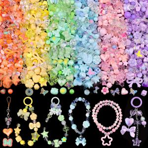 TEMU DIY 260-320개 혼합 색상, 다양한 아크릴 귀여운 비즈 팔찌 만들기 세트: 리본, 나비, 별, 하트 모양 구미베어, 라운드 카와이 액세서리 - 주얼리 제작용 (240g)
