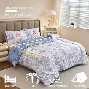 TEMU 1개 두꺼운 이불, 베개 미포함 - 청화백자무늬가 있는 양면 코어. 꽃과 잎의 전통적인 요소로 우아한 매력을 더하다