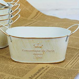 TEMU 러스틱 아이언 플랜터 핸들 포함, 오벌 장식용 플라워 팟 로맨틱 드 파리, 컨트리 스타일 그린 플랜트 컨테이너