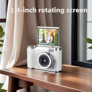 TEMU 4K 초고화질 픽셀, 레트로 디지털 카메라, USB 충전, 핑크, 블랙, 화이트 색상으로 제공, 싱글 렌즈 플립 스크린, ABS 소재, 마카롱 디자인, 트렌디한 CCD 카메라, 학생 사진 촬영 매니아를 위한 이상적인 선택