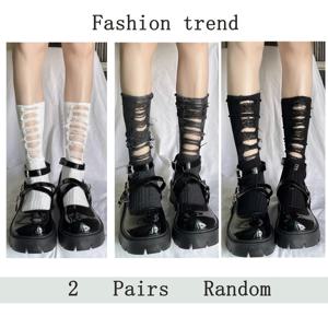 TEMU 2 쌍 여성용 무릎까지 찢어진 레깅스 - 검정색, 흰색 및 회색, 신축성 있는 원단, 조절 가능한 스트랩이 있는 하이웨스트 디자인, 기계 세척 가능, 캐주얼 또는 스타일리시한 의상에 적합한 패션 미드칼 스타킹, 귀여운 스타킹, 스타일리시한 무릎 스타킹, 하이웨스트 스타킹, 내구성 있는 스타킹