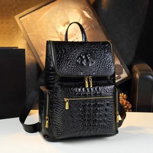 TEMU 진짜 가죽 악어 무늬 백팩 - 태블릿 수납공간, 탈착 가능한 어깨끈 & 손목 스트랩, 안전한 지퍼 잠금장치, 비즈니스 및 캐주얼용 스타일리시 컬리지 디자인 (검정), 여행용 대용량 백팩, 폴리에스터 안감|가죽가방