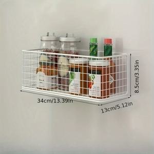 TEMU 1PS 대형 헤비듀티 냉장고 및 세탁기 용 자석 스토리지 정리대, 무드릴 조절 가능한 브래킷과 공간 절약 바구니, 주방 욕실 음식 견과류 파스타 등 다목적 선반 랙, 탄소강 구조, 플로팅 선반