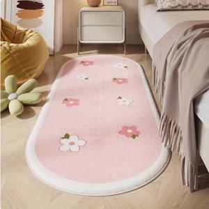 TEMU 1000g/㎡ 크림 피크 플로럴 에리어 매트 - 10mm 두꺼운 플러시 폴리에스터 매트, 생생한 핑크색과 흰색 꽃으로 장식되어 있으며, 침실, 거실, 또는 사무실 장식에 적합한 부드럽고 내구성이 뛰어난 매트, 기계 세척 가능, 거실용 러그