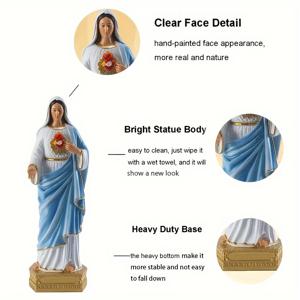 TEMU 성모 마리아의 은총상 - 11.7cm (8.4인치) 컬러풀 수지 가톨릭 종교 조각, 전통적인 손으로 그린 무점하심을 상징하는 동상과 금색 액센트 & 빨간 꽃, 제단용(Altar), 크리스마스, 추수감사절, 새해 홈데코에 필요한 전기 없음, 화려한 골드베이스와 정교한 장식품, 할로윈과