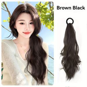 TEMU 50.8cm 우아한 여유로운 웨이브 합성 엠블러 헤어 익스텐션 - 열 저항 섬유, 미끄럼 방지 고무 밴드, 여성용 낮은 타이 액세서리, 자연적인 레이어드 엠블러 룩, 모든 인종에 적합, 엠블러 헤어 익스텐션