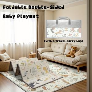 TEMU 초고강도 두꺼운 대형 베이비 플레이 매트 - 미끄럼 방지 방수 활동용 매트, 부드러운 패딩 가장자리 포함, 접이식 유아 발달 놀이 매트 - 쉬운 세척 가능한 육아실, 해변, 캠핑, 놀이터용 매트 - 아기와 유아를 위한 이상적인 선물, 생동감 넘치는 디자인, 내구성 강한 구조, 신생부모 필수품