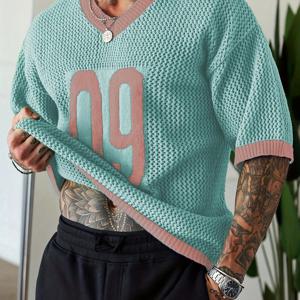 TEMU JNBLDA 남성용 애슬레틱 스웨터 - 화이트 & 블루 대비 V넥 풀오버, 루즈핏 저지 니트 탑, 체육관 및 캐주얼 웨어 - 사계절 스트리트웨어, 스포츠 캐주얼 스웨트셔츠