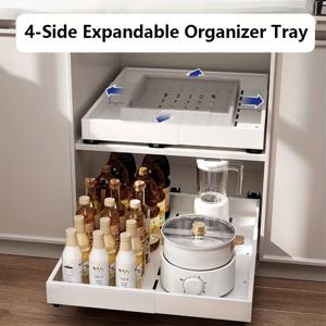 TEMU 조절 가능한 풀아웃 캐비닛 정리대 - 12-23인치 조절 가능 금속 트레이, 주방 싱크/옷장/수납장용 | 레일 포함 4단 확장형 사각 트레이 | 고정 선반을 서랍으로 변환 - 드릴 없이 간편 설치 & 즉석 업그레이드|사각싱크볼