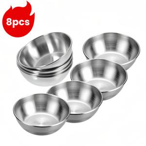 TEMU 8pcs 3.2인치 스테인레스 스틸 소스 접시, 원형 조미료 접시, 스시 데싱 볼, 접시, 데싱 볼, 쌓을 수 있는 스시 소금 설탕 컵 사이드 디시, 작은 조미료 재료 볼, 주방 준비용