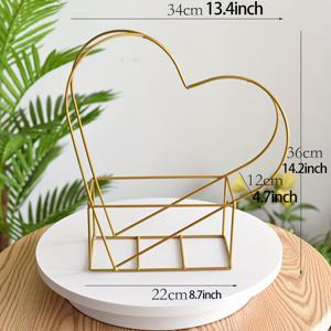 TEMU 골든 하트 디자인 메탈 플라워 바스켓 - 실내외 다용도 장식, 꽃 및 정원 관리용 휴대형 철제 화분 받침대 (주석 상자 제외), 11가지 축제 호환 가능|화분받침대
