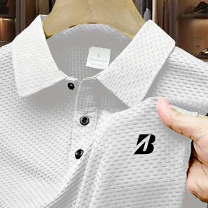 TEMU TS328 크리에이티브 Yb 프린트 니트 통기성 여름 반팔 남성 캐주얼 셔츠, 중동 스타일 밀라노 신상 편안한 턴칼라 메쉬 여름 탄력 솔리드 컬러 탑 골프 비즈니스 남성용 티셔츠