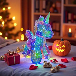 TEMU 1개 LED 유니콘 조명 장식, 무지개 색상 요소, 반짝이는 발광 장식품, 실내 장식, 생일, 할로윈, 크리스마스, 축제 장식용 | 생동감 넘치는 사슴 모양 장식