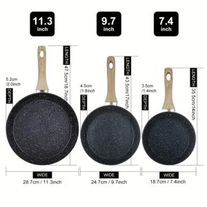 TEMU 3pcs 다용도 블랙 프라이팬 세트 - 끈적임 없는 계란 & 팬케이크를 위한 초강력 코팅, 멀티 레이어 논스틱 기술, 가족 주방을 위한 최고의 선물, 다양한 요리 요구에 적합