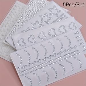 TEMU 5개/세트 인공 결정 진주 얼굴 스티커, 라인스톤, 투명 보석 스티커, 얼굴, 몸, 눈, 메이크업 장식, 얼굴 장식, 타투, 음악 축제 | 파티 | 코스프레 웨딩
