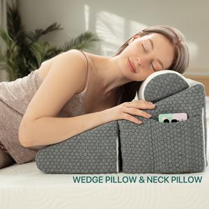 TEMU 2pcs TEXSTEAD 에르고노믹 웨지 베개, 등, 목, 다리 및 무릎 지원 - 폴리에스터, 기계 세탁 가능, 분리 가능한 커버, 중간 부드럽고, 회색, 등받이 베개, 몸의 위치 조정 도구, 편안한 수면, 이중 레이어 직물