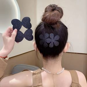 TEMU 4pcs 한국 스타일 헤어 클립 세트 - 프론트 헤어 클립과 스크런치용 - 아름다운 블랙 & 빛나는 꽃 헤어 액세서리, 스타일링 및 헤어 위치 유지에 완벽한, 헤어 액세서리