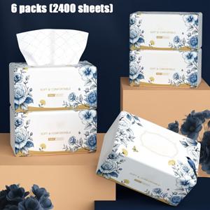 TEMU 2400장 (6팩) 부드럽고 편안한 4겹 천연 목재 펄프 냅킨 - 블루 & 화이트 플로럴 디자인 골든 액센트, 염료 없는 우아한 냅킨, 홈/여행/사무실/학교용 장식 냅킨, 기숙사 필수품, 세련된 디자인