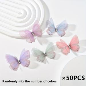 TEMU 50개 세트 핸드메이드 3D 메쉬 텍스처 & 글리터 장식 나비 - 파스텔 컬러 DIY 스크랩북, 웨딩 파티 데코, 네일 아트, 사진 소품, 선물 상자 장식, 섬세한 디테일, 공예 애호가를 위한 장식용 나비