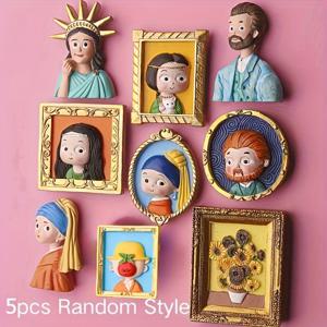 TEMU 5pcs Kawaii 레진 아트 프로필 냉장고 자석 - 주방 액세서리용 장식용 둥근 플라스틱 냉장고 자석 세트, 귀여운 미니 인물 및 얼굴 디자인, 주방 자석