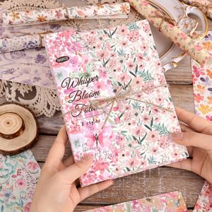 TEMU 160장의 휘슬러 블룸 플로럴 스크랩북 용지 팩 - 붙지 않는, 분홍색과 녹색의 플로럴 디자인, 나비와 레이스 액센트가 있는, DIY 크래프트, 노트북, 플래너, 그리고 저널링에 완벽한, 대형 크기, 크래프트 데코 | 밝은 패턴 | 내구성 있는 용지, 스크랩북 용품