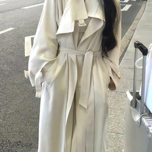 TEMU 조절 가능한 허리 끈이 있는 여성용 시크한 루즈핏 오버사이즈 코트 - 무릎 길이 재킷, 캐주얼 & 포멀 의상용 솔리드 컬러 기계 세탁 가능 롱코트, 겨울용 레이디스 코트, 신축성 없는 원단