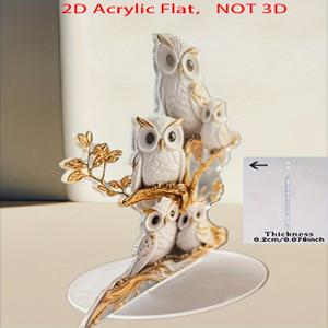 TEMU 2D 플랫, 2D 플랫 올빼미 가족 데스크탑 장식 - 나뭇가지와 금박 잎사귀가 있는 스타일, 고품질 아크릴 소재 홈 오피스 데코, 집들이 선물, 파티 용품, 책장 & 책상 오너먼트 | 우아한 디자인, 올빼미 테마 홈 데코, 2D 아트, 2D 플랫